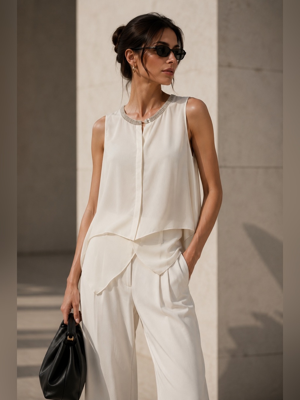 Rachel Roy Ivory Embellished Sleeveless Blouse – Size Medium